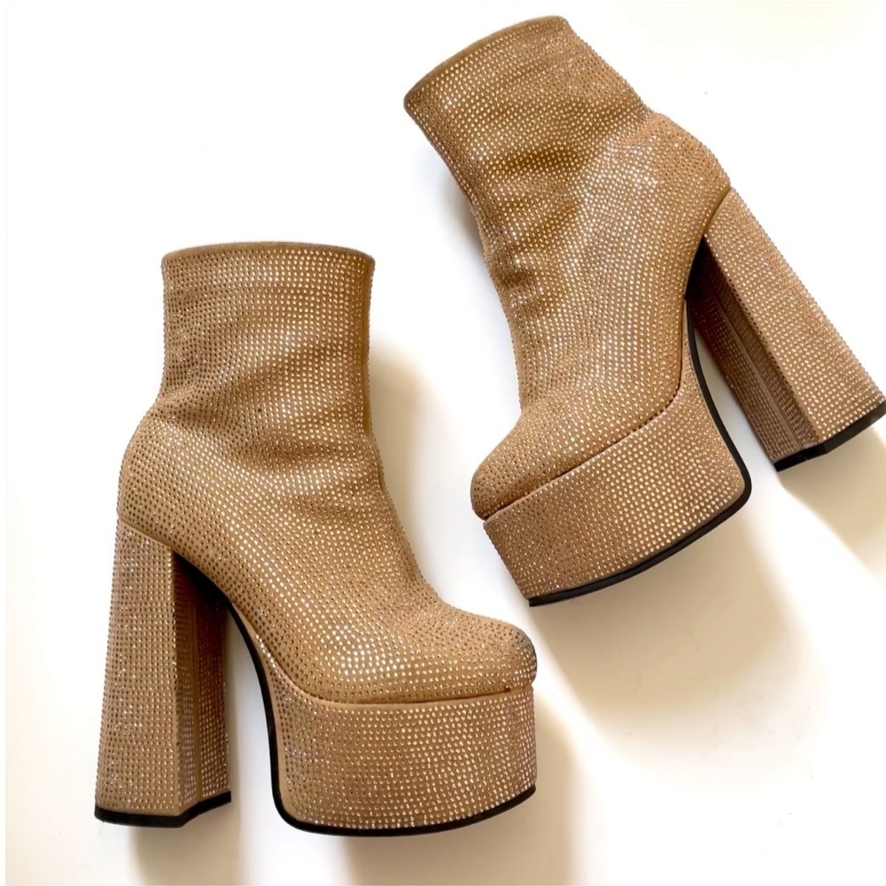 Gold Rhinestone Platform High Heels - Picture 5 of 14